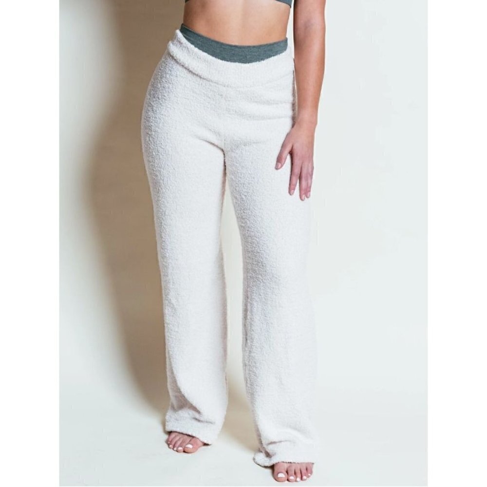 P'Tula The Plush Pant Cream Fuzzy‎ Knit Straight Leg Pants M